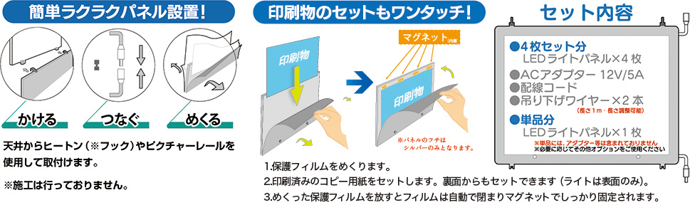 簡単ラクラクパネル設置、印刷物の設置もワンタッチ！